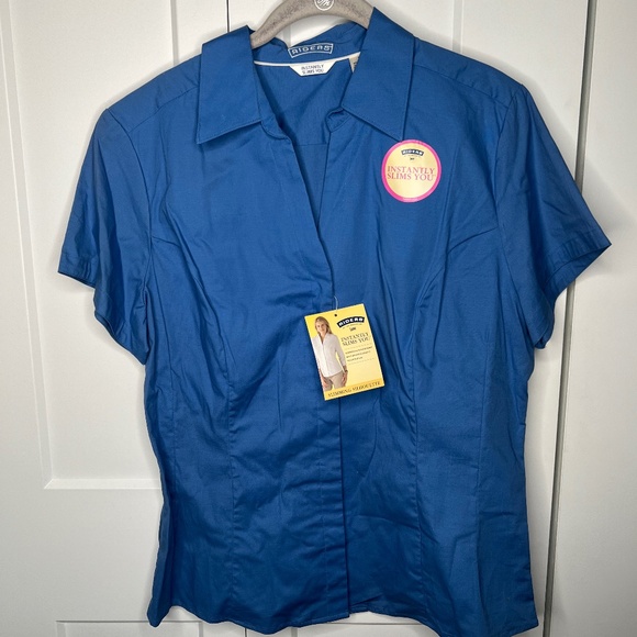 Riders Slimming Silhouette Short Sleeve Button Down Top NWT women’s Size Large - Picture 1 of 6